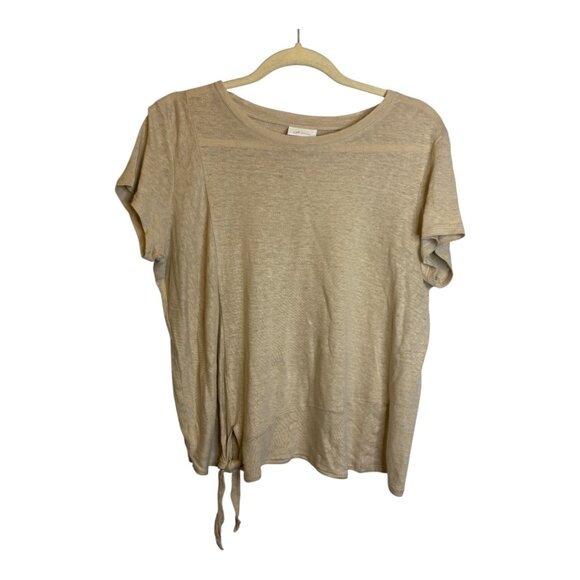 J. Jill Blouse Women's Size Medium Love Linen Tie Tan - Picture 1 of 3